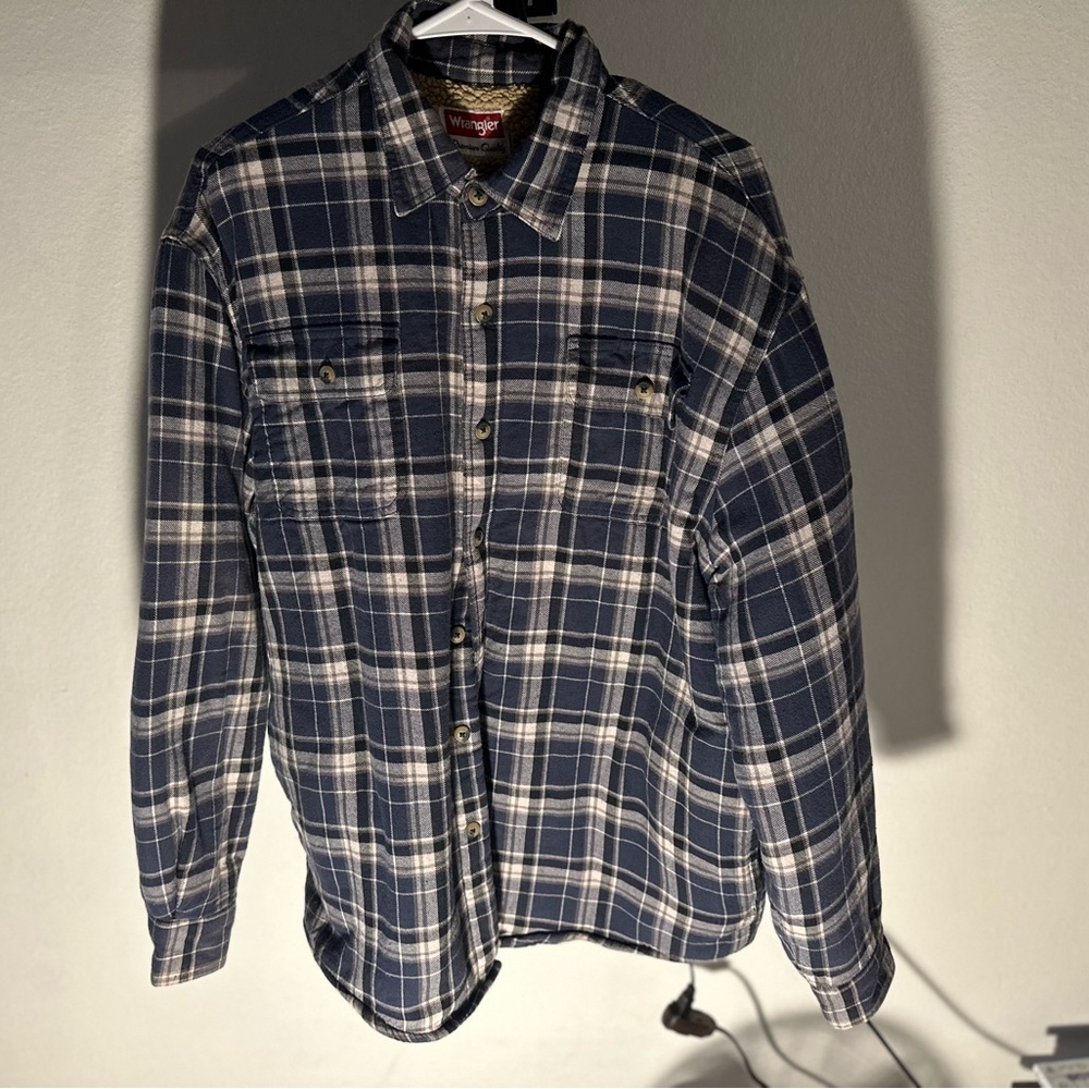 Wrangler Navy and White Plaid Lined Shirt Jacket